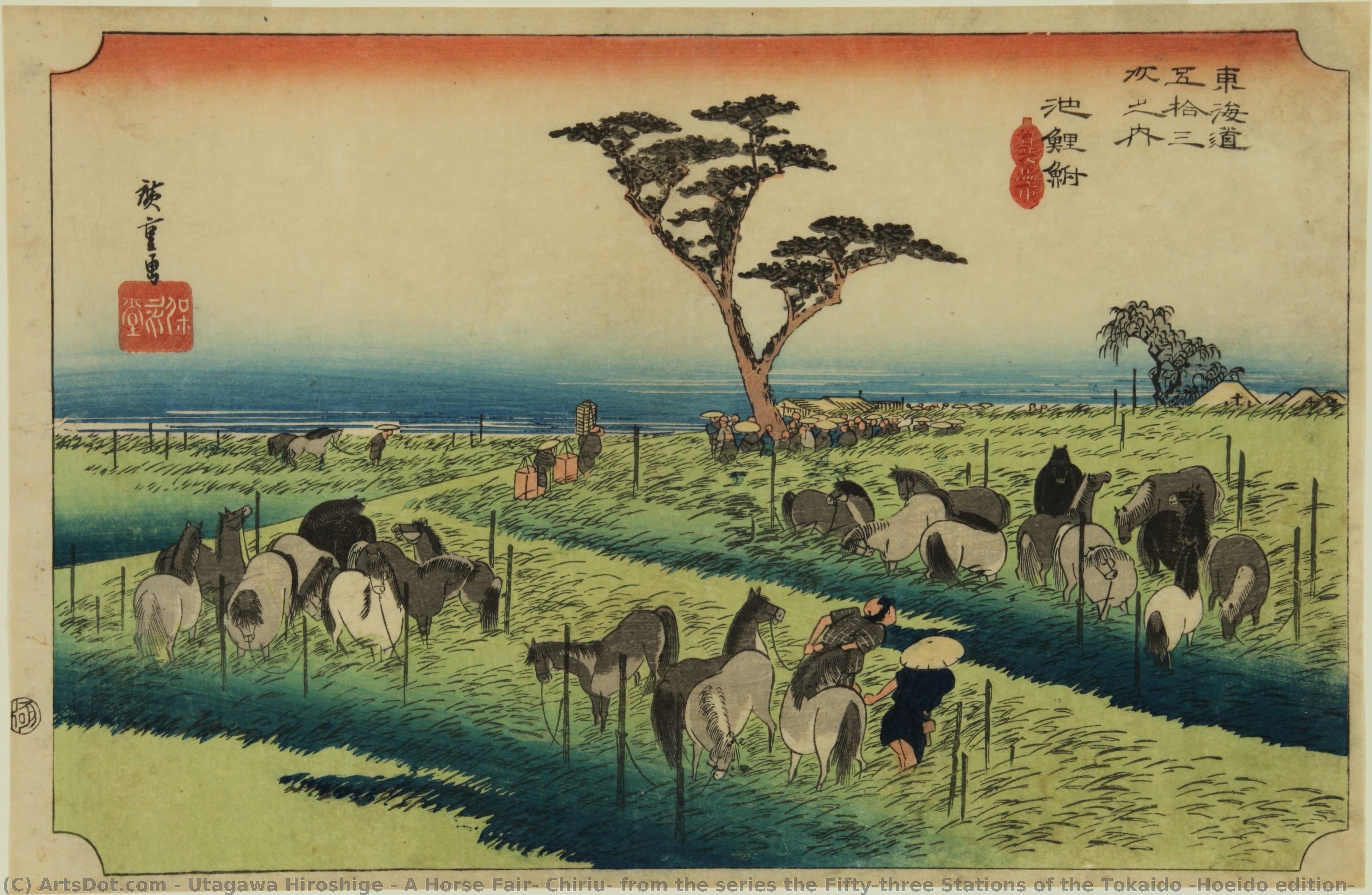 Ein Pferdemarkt, Chiriu, Aus Der Serie Die Dreiundfünfzig Stationen Des Tokaido (hoeido-ausgabe) — Utagawa Hiroshige