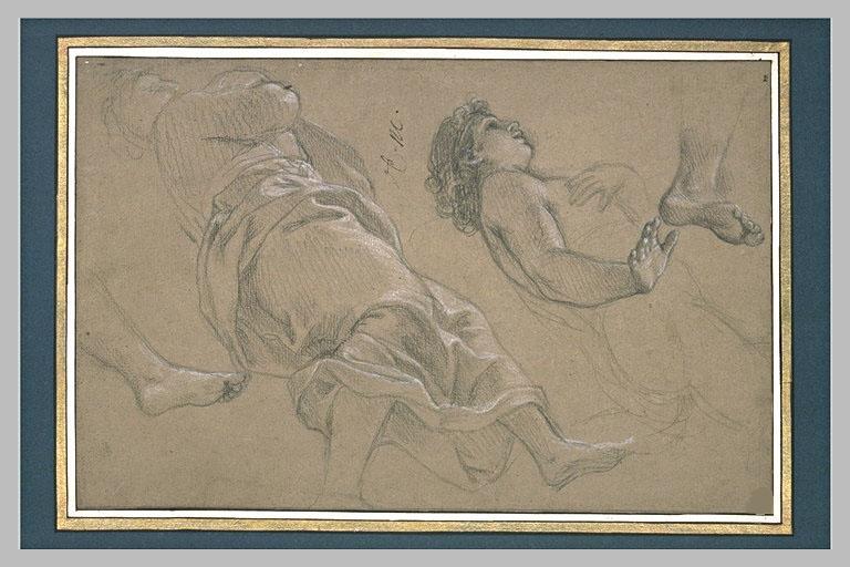 Homme Demi-nu, Étendu À Terre, Les Bras En Avant ; Dos, Jambes Et Bras — Charles Le Brun