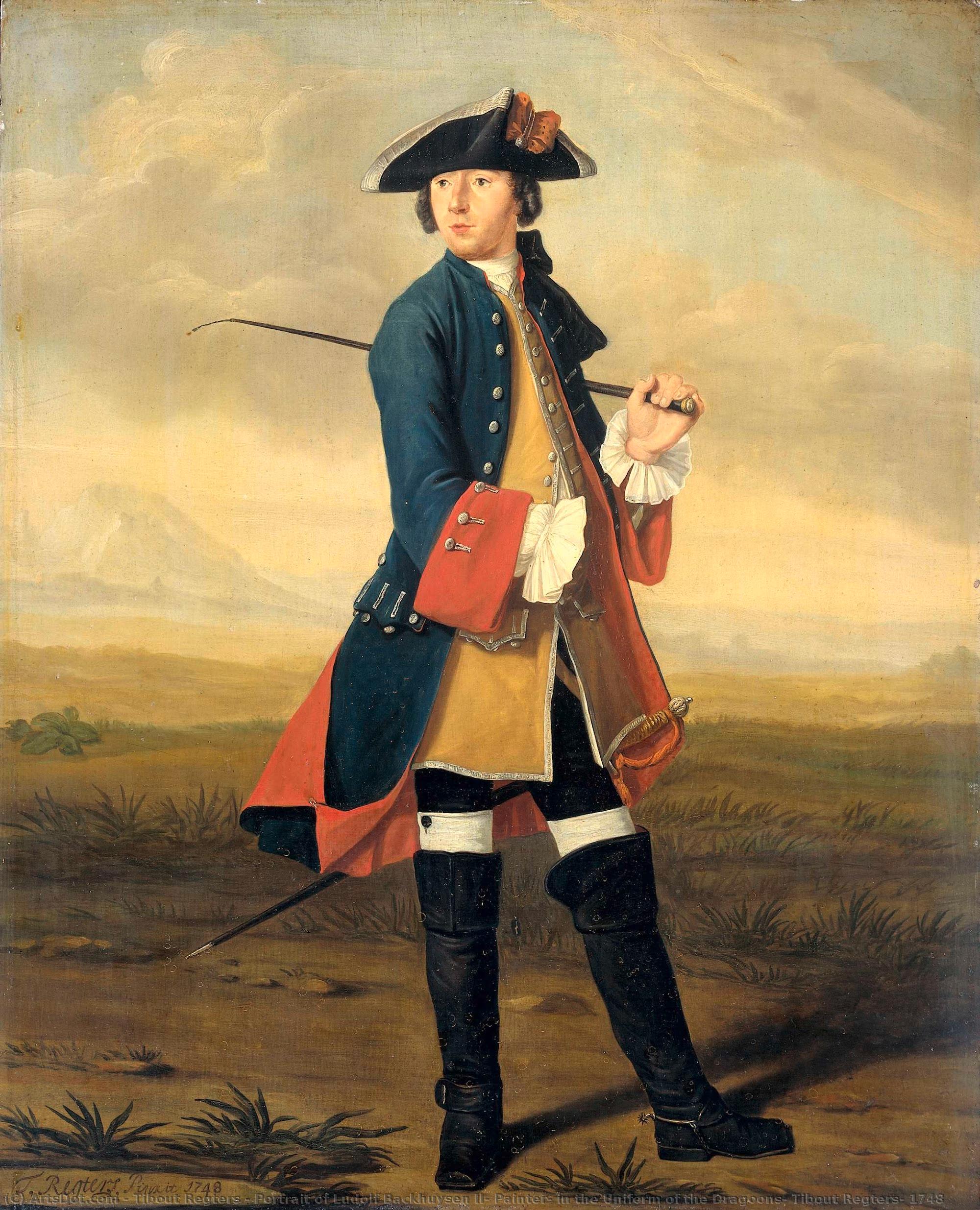 Portrait Of Ludolf Backhuysen Ii, Painter, In The Uniform Of The Dragoons, Tibout Regters, 1748 — Tibout Regters