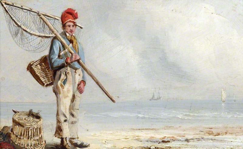 A Fisherboy With Lobster Pots By The Sea — Joseph Stannard