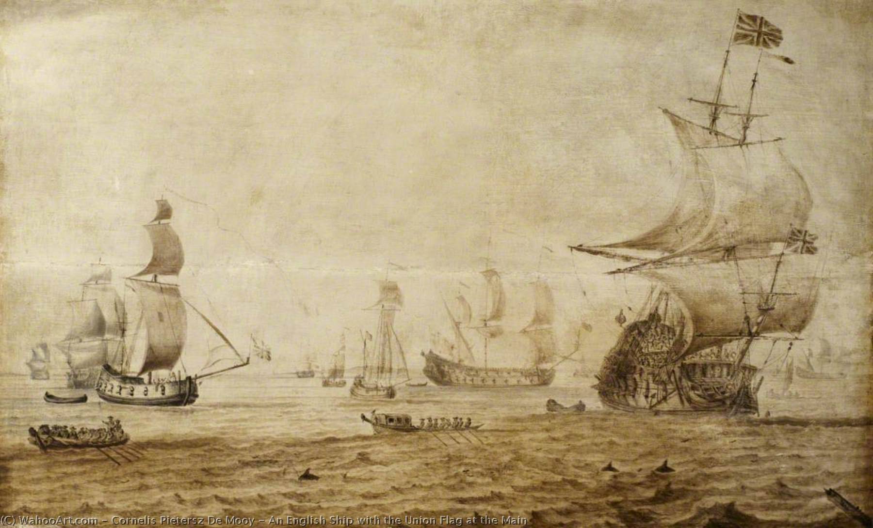 An English Ship With The Union Flag At The Main — Cornelis Pietersz De Mooy