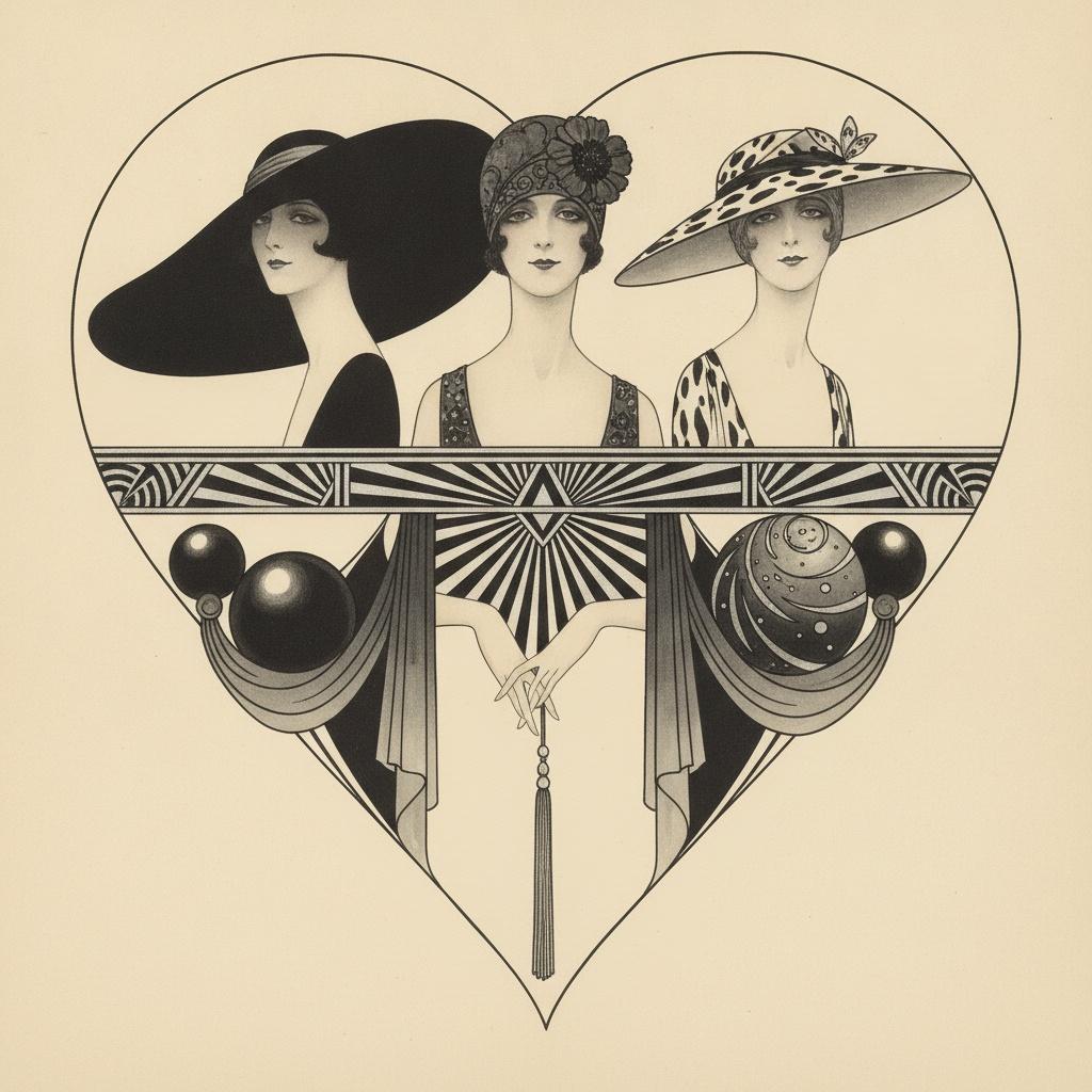 Three Figures In A Sepia Heart Motif — Valentin Laurent De Courcey