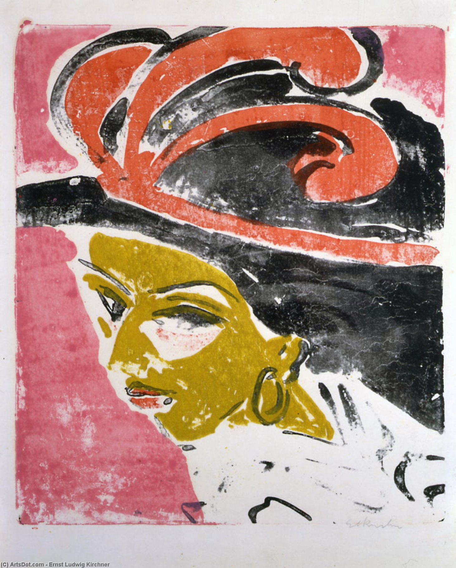 Kokottenkopf With Feathered Hat — Ernst Ludwig Kirchner