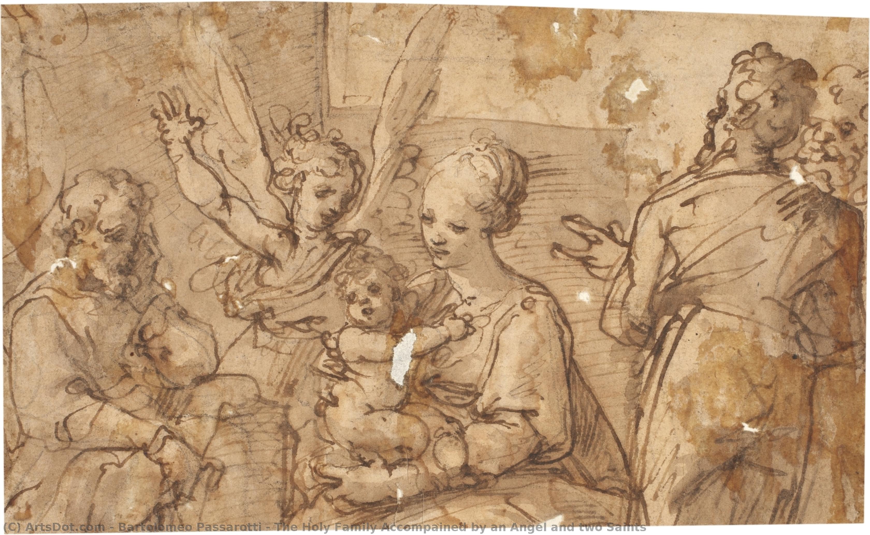 The Holy Family Accompained By An Angel And Two Saints — Bartolomeo Passarotti