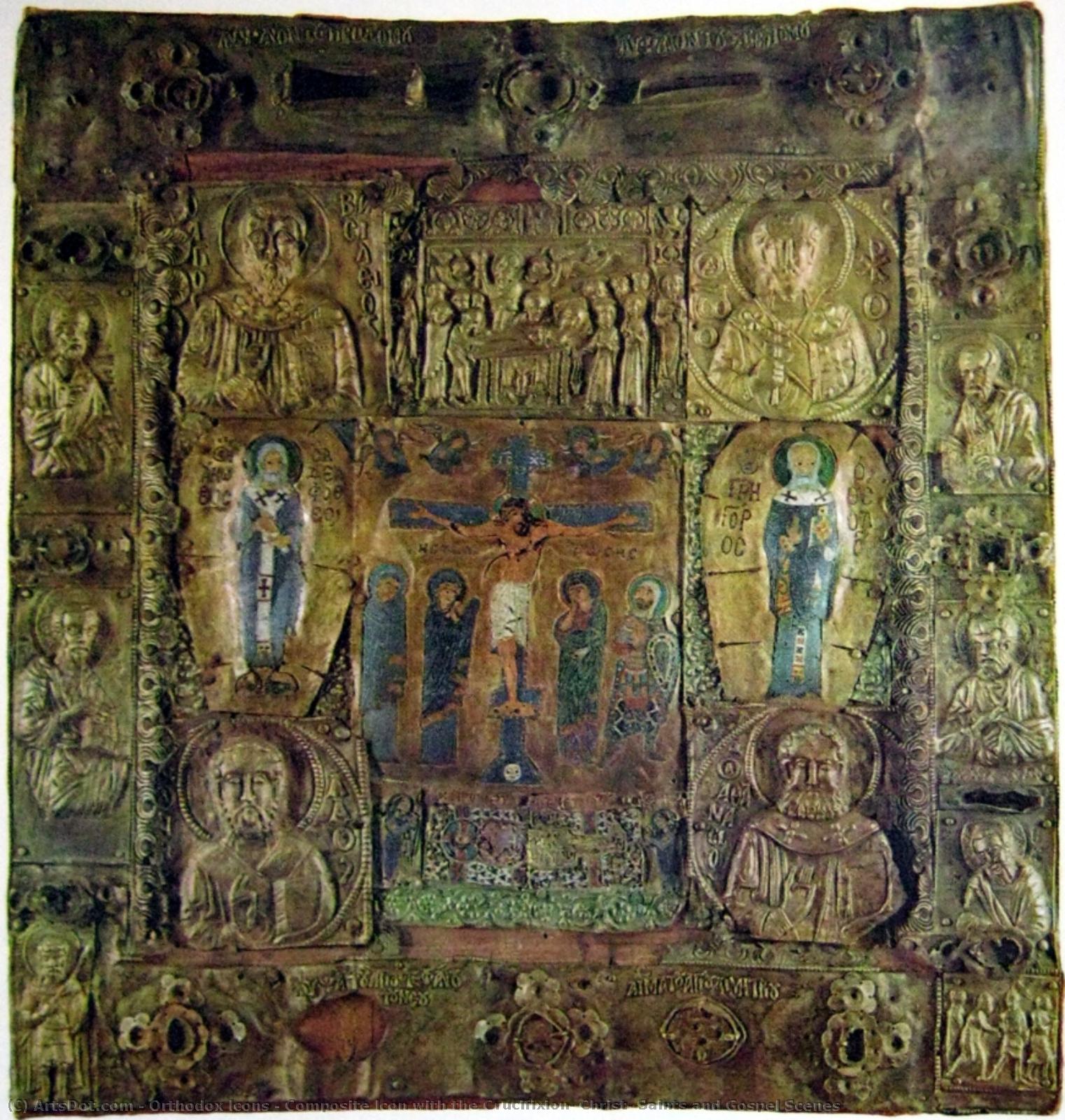 Composite Icon With The Crucifixion, Christ, Saints And Gospel Scenes — Orthodox Icons