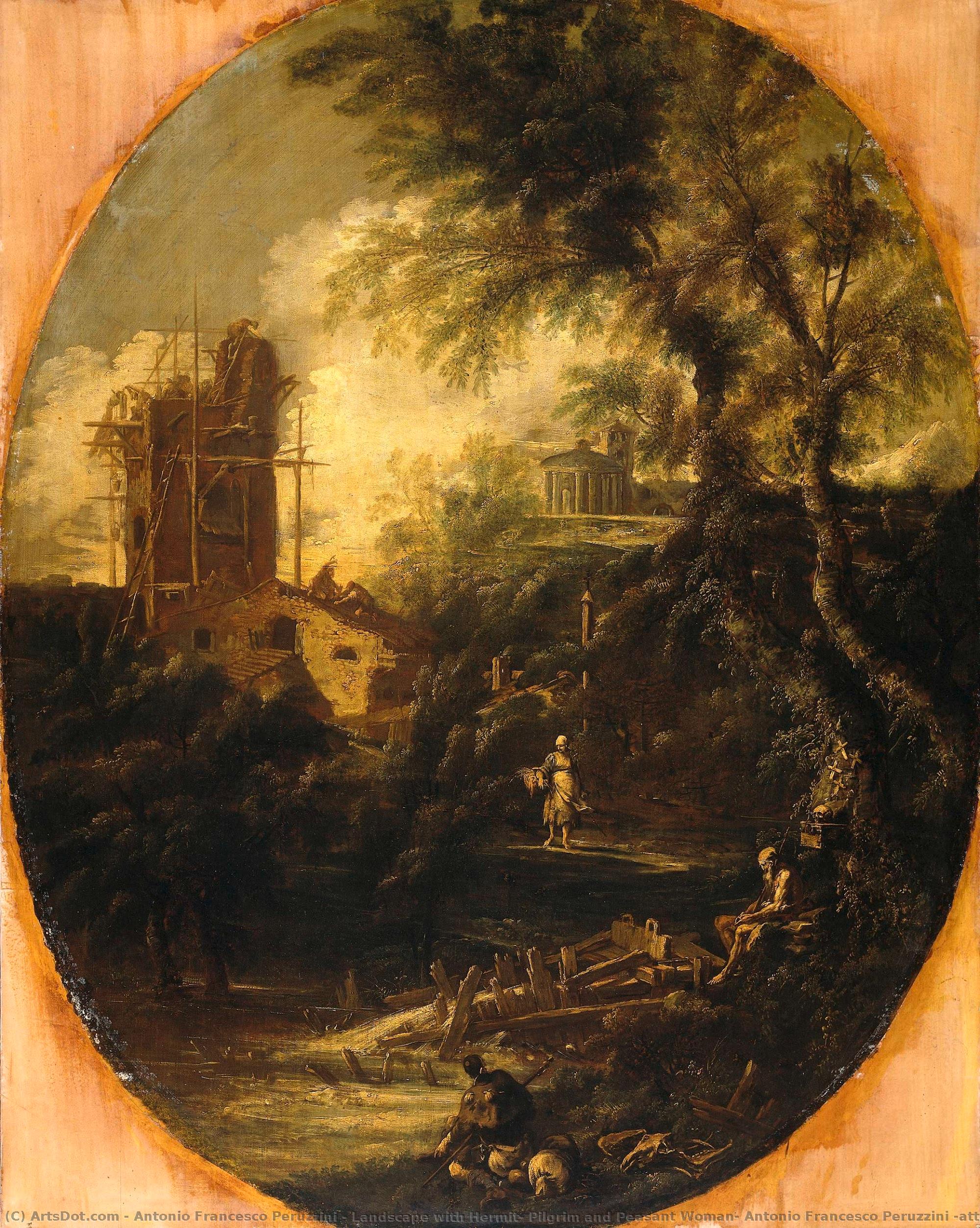 Landscape With Hermit, Pilgrim And Peasant Woman, Antonio Francesco Peruzzini (attributed To), 1690 - 1740 — Antonio Francesco Peruzzini
