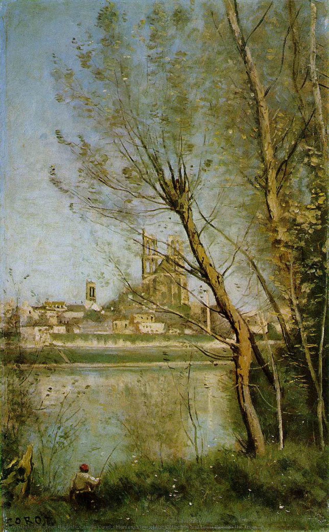 Mantes, View Of The Cathedral And Town Through The Trees — Jean-baptiste-camille Corot