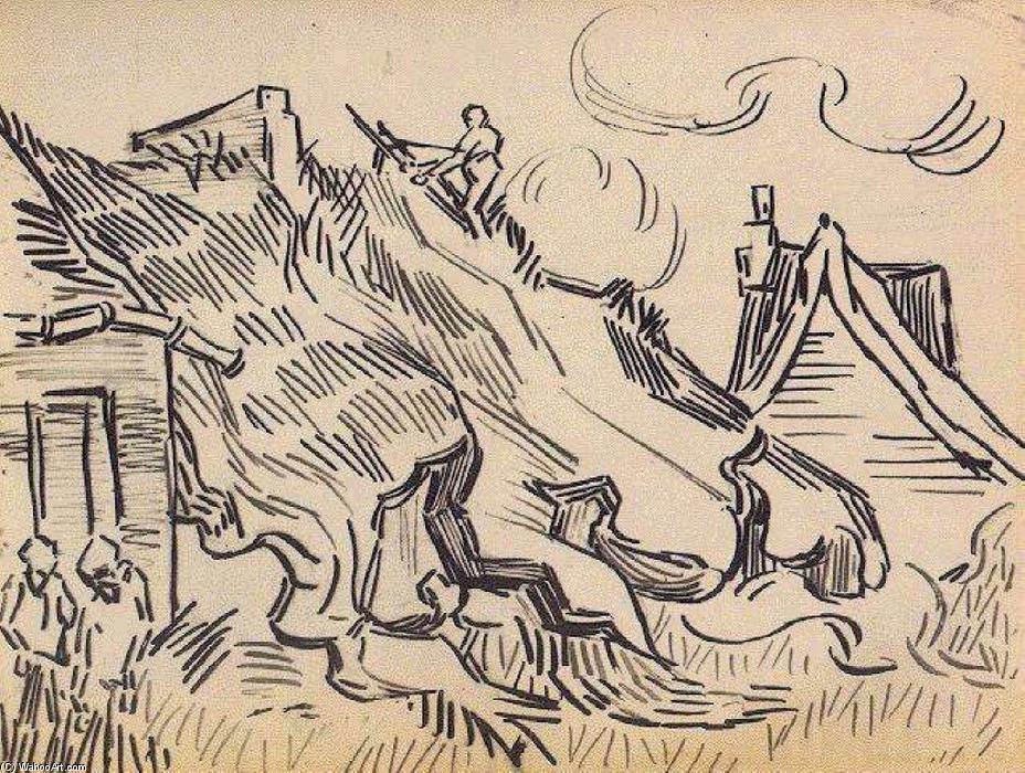 Cottages With Thatched Roofs And Figures — Vincent Willem Van Gogh