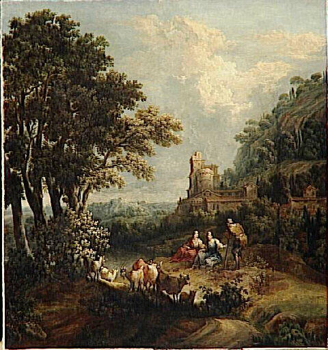 Paysage (berger Et Bergères. Château Dans Le Goût Romain) — Pierre Salomon Domenchin De Chavanne