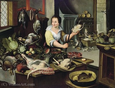 A Piece Kitchen With The Cook And Two Kitchen Maids — Pieter Cornelisz Van Rijck