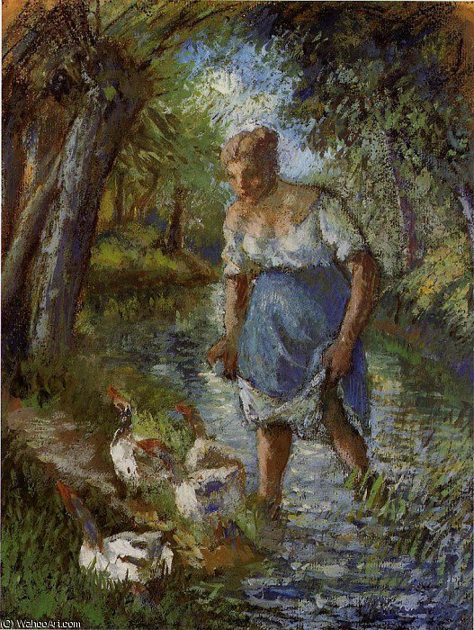 Peasant Crossing A Stream. — Camille Pissarro