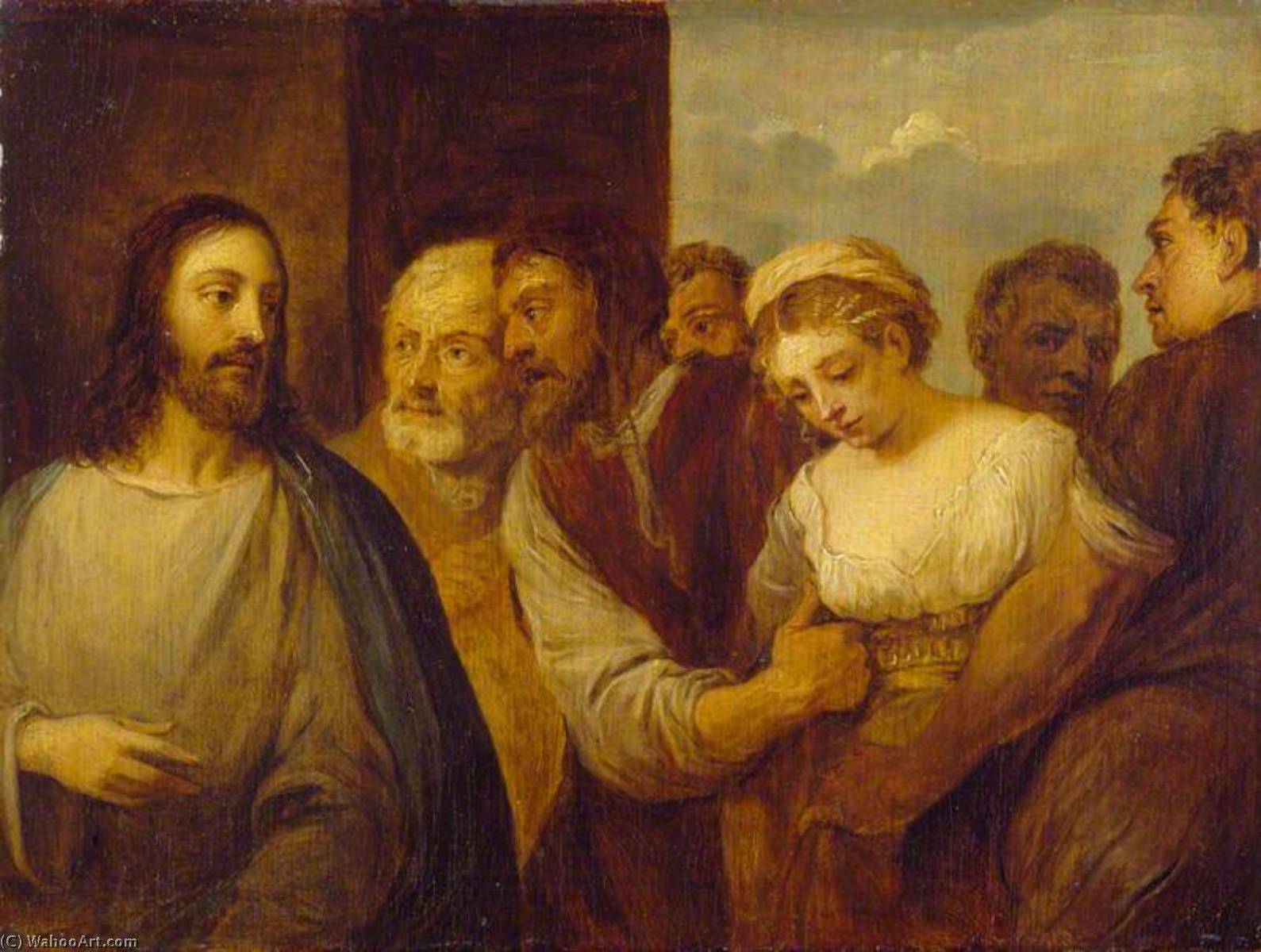 Die Der Ehebruch Beschuldigte Frau (kopie Nach Tizian) — David Teniers Der Jüngere
