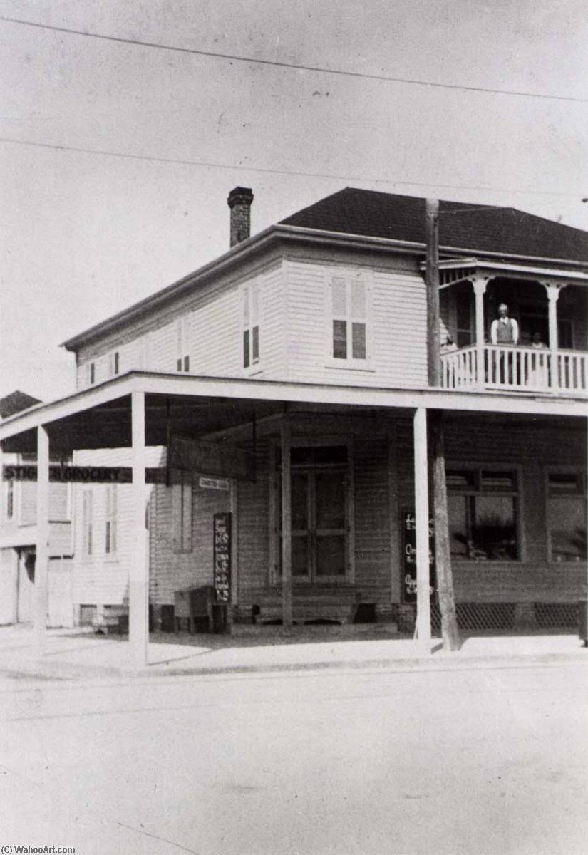 Stiglich Grocery, Mrs. Stiglich's Father In Law And Mother In Law On Upper Porch, 1932, From The Corner Stores Of Galveston, Galveston County Cultural Arts Council — Betty Tichich