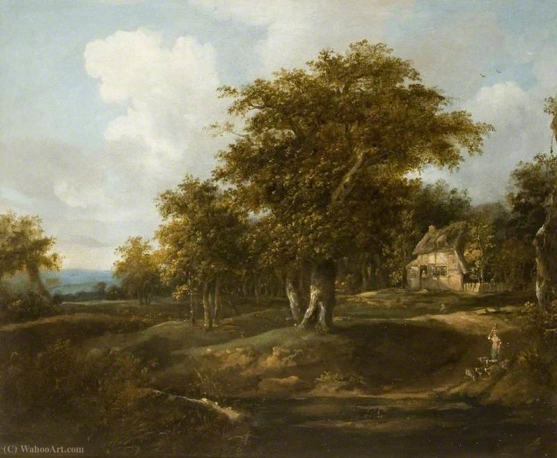 Wooded Landscape With Thatched Cottage — Edward Williams