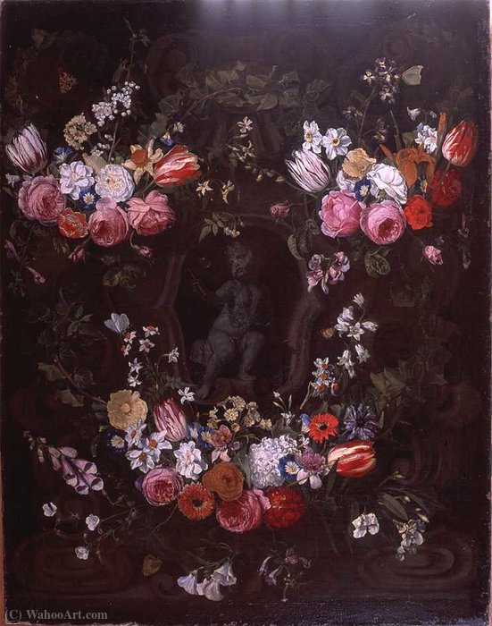 Garland Of Flowers Surrounding Cherub In Grisaille. — Erasmus Quellinus Ii