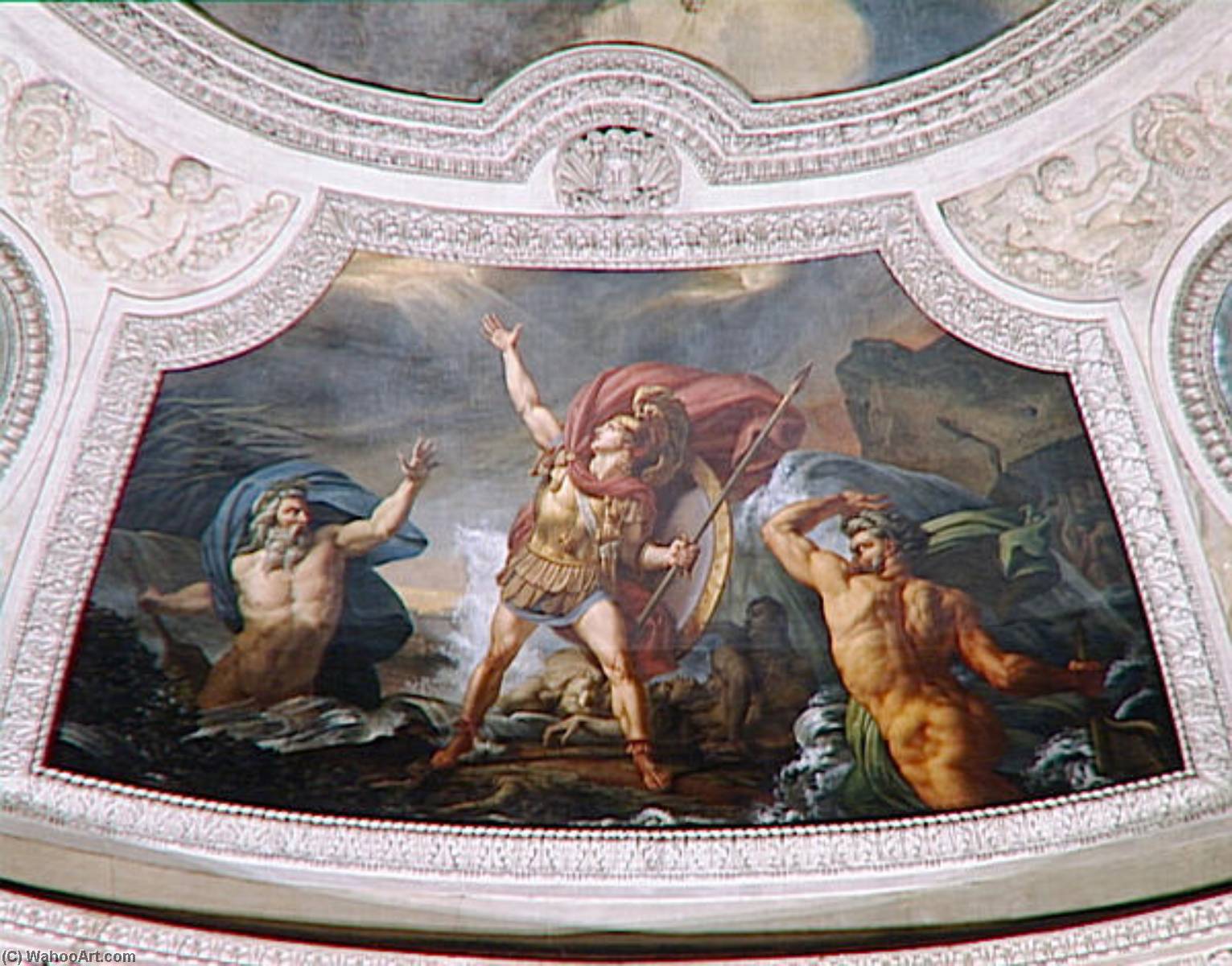 L'eau.achille Pres D'etre Englouti Par Le Xanthe Et Le Simois, Irrites Du Carnage Qu'il A Fait Des Troyens — Couder Auguste