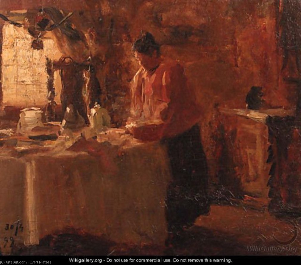 Woman In A Dutch Interior Setting The Table — Evert Pieters