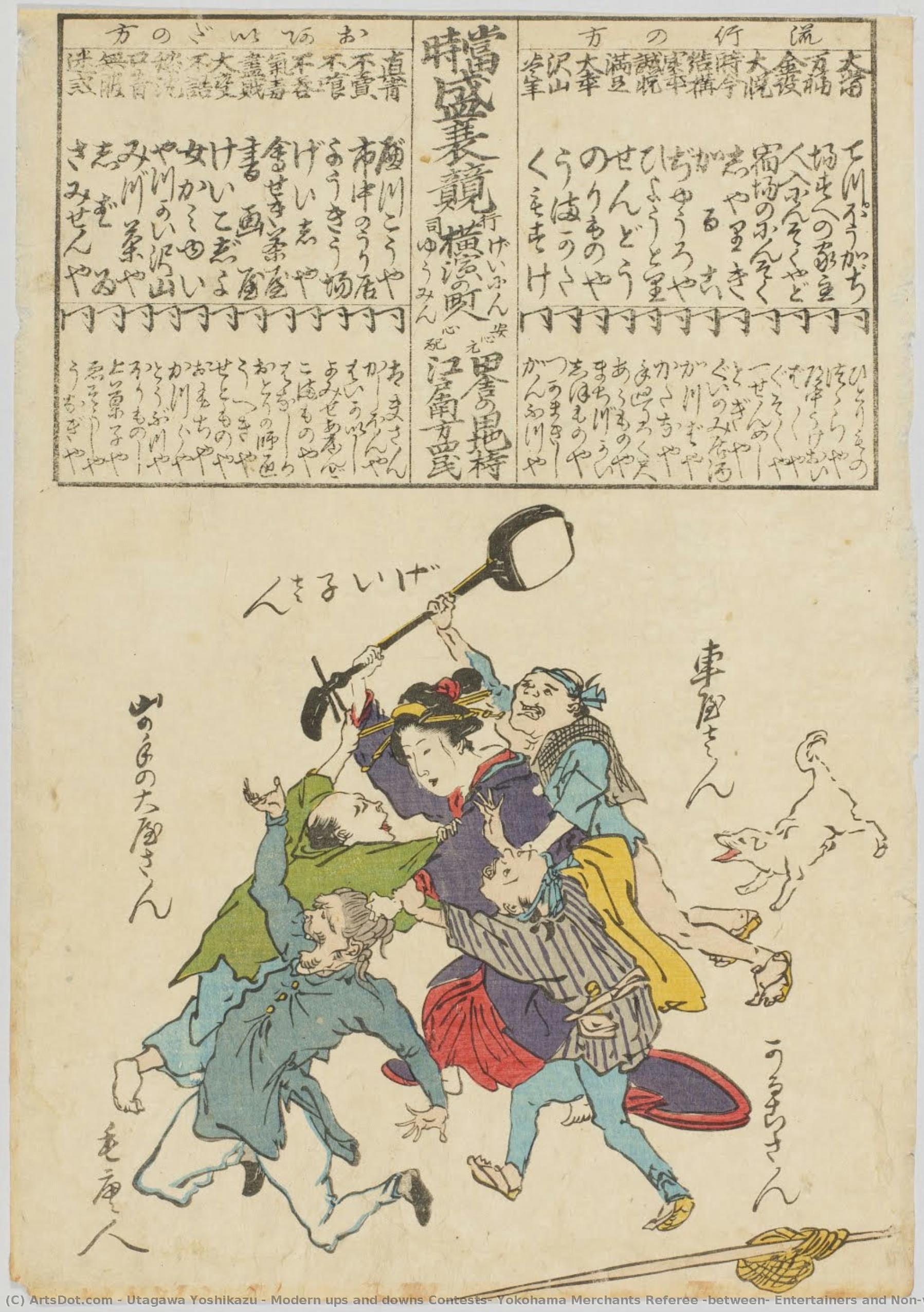 Modern Ups And Downs Contests: Yokohama Merchants Referee (between) Entertainers And Non-workers — Utagawa Yoshikazu