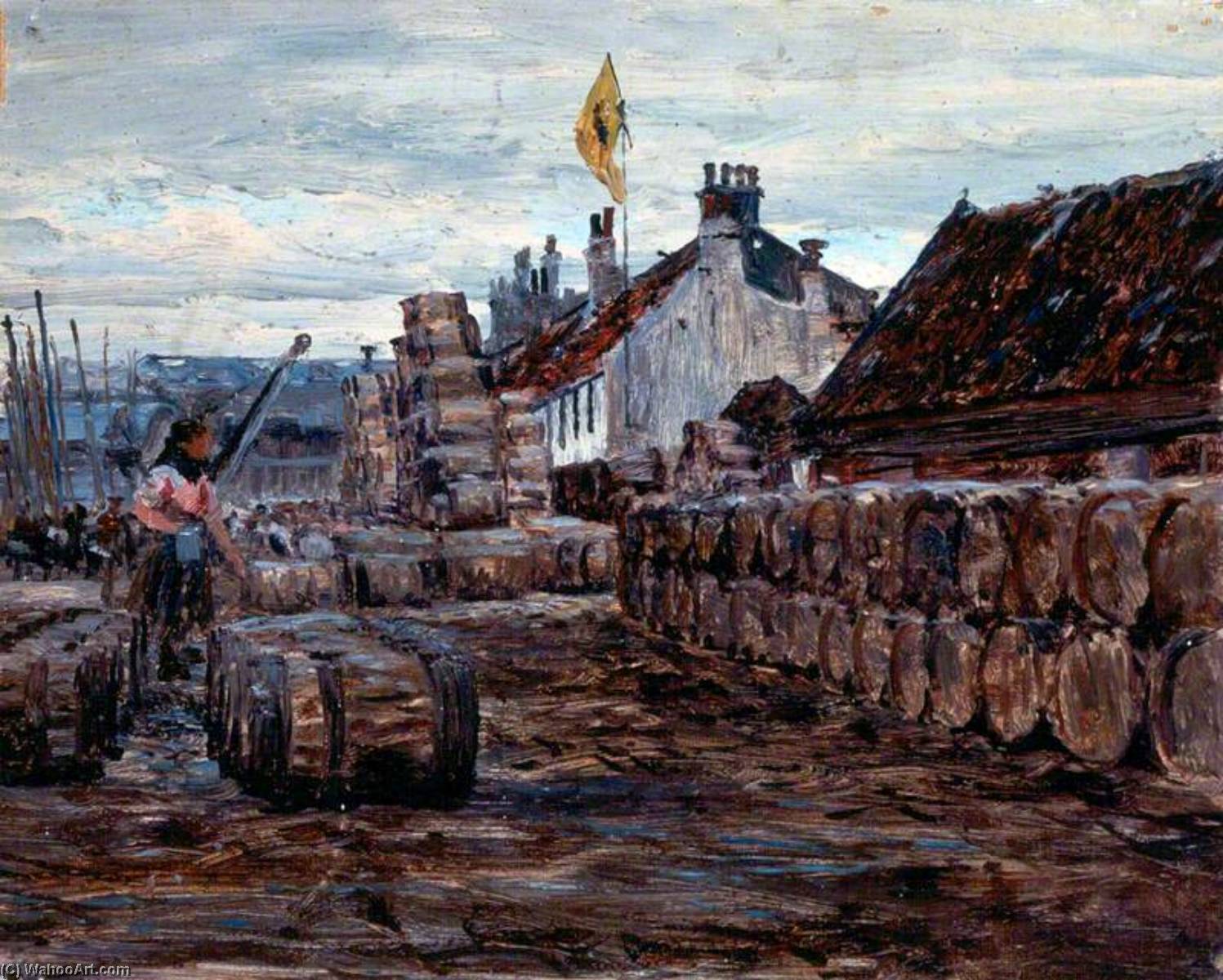 Stacking Salt Herring Barrels (possibly Portsoy, Aberdeenshire) — George Sherwood Hunter