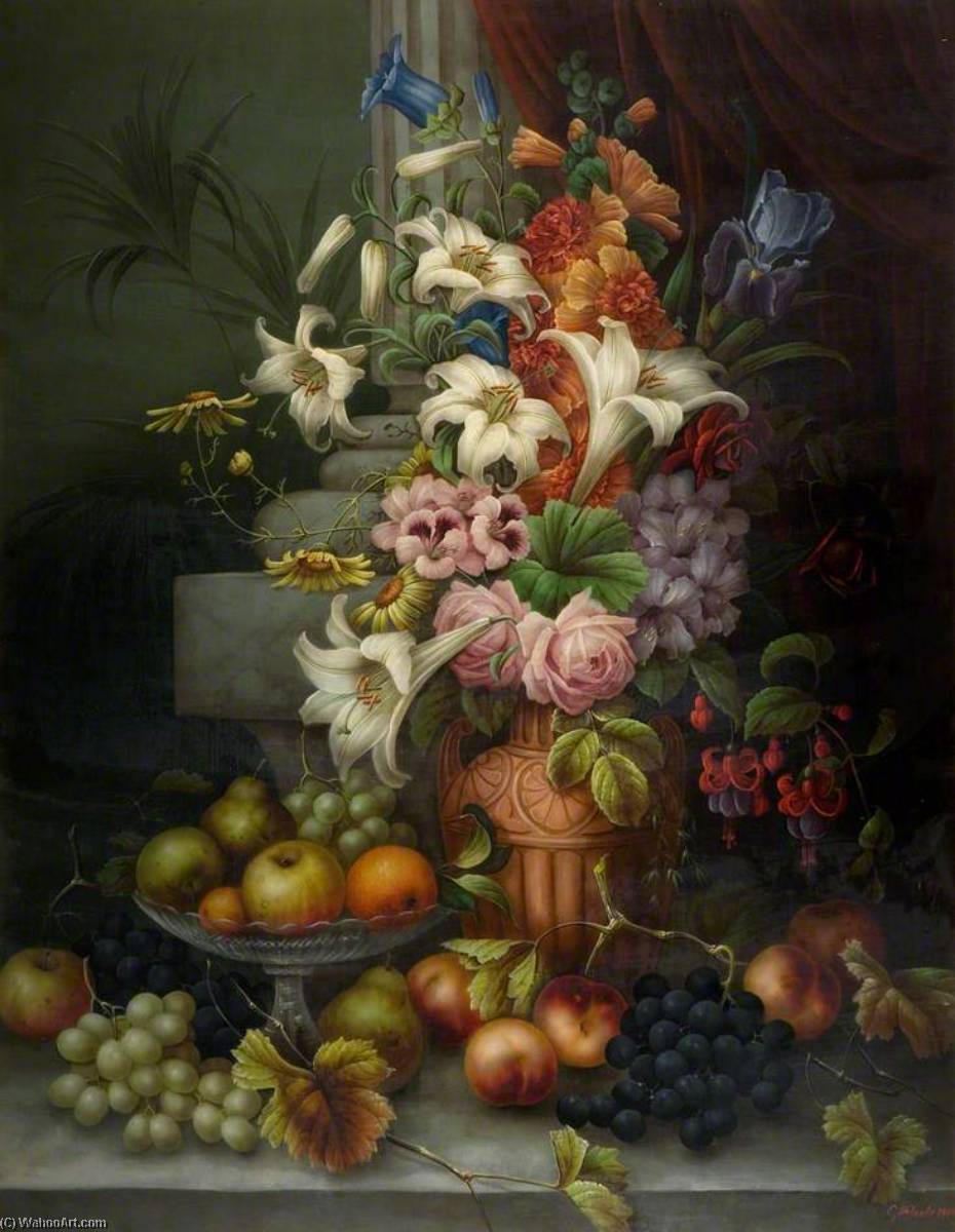 Still Life, Flowers And Fruit — Edwin Steele