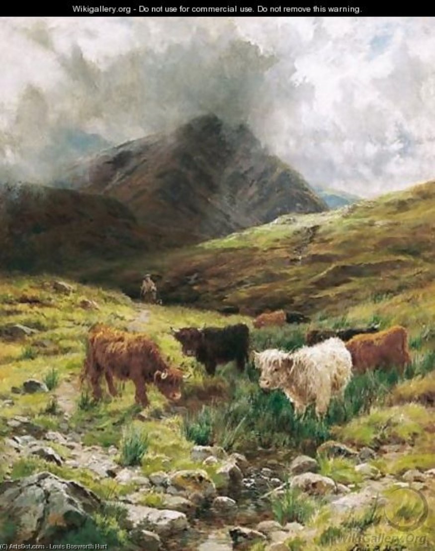 Cattle Watering In The Highlands — Louis Bosworth Hurt