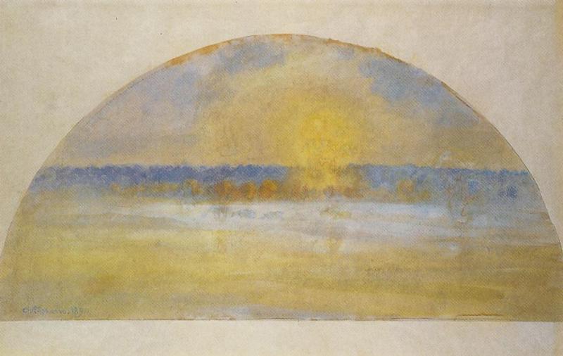 Sunset With Mist, Eragny — Camille Pissarro