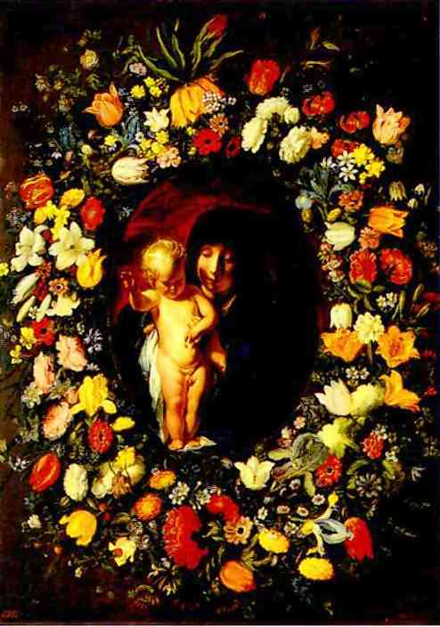 Madonna And Child Wreathed With Flowers — Jacob Jordaens