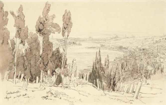 View Of The Turkish Cemetery, Ayoub, Constantinople — Edward Lear
