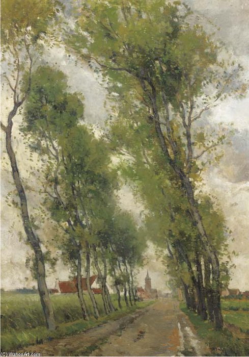 A Treelined Countryroad With A Village In The Distance — Paul Mathieu