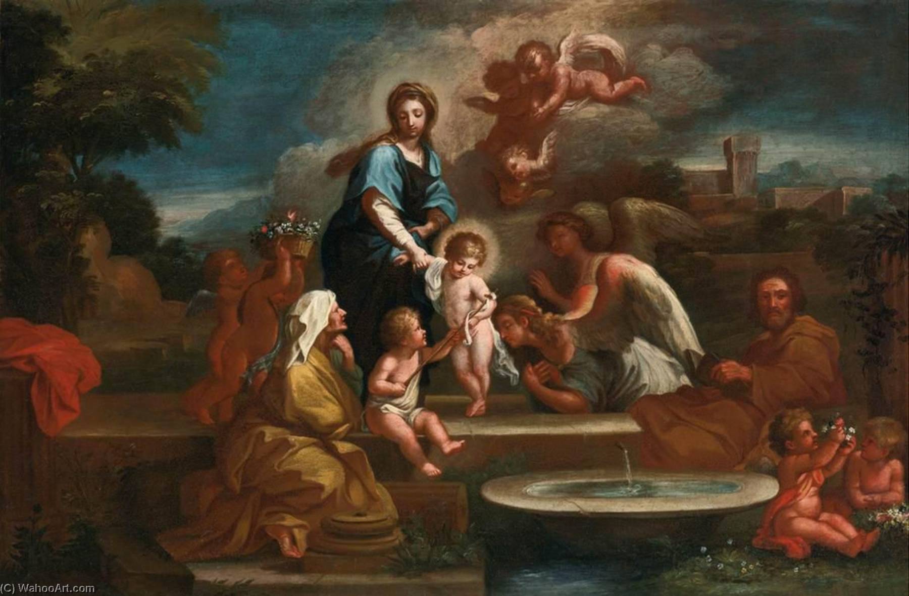 Holy Family With Angels In A Landscape — Luigi Garzi