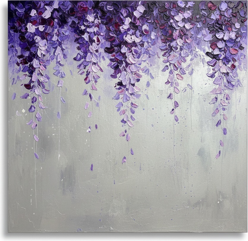 Ethereal Cascades Of Midnight Violet Petals Weeping Into A Silent Silver Void — Laurent Fontaine