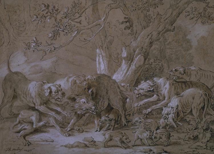 Wild Sow And Her Young Attacked By Dogs — Jean-baptiste Oudry