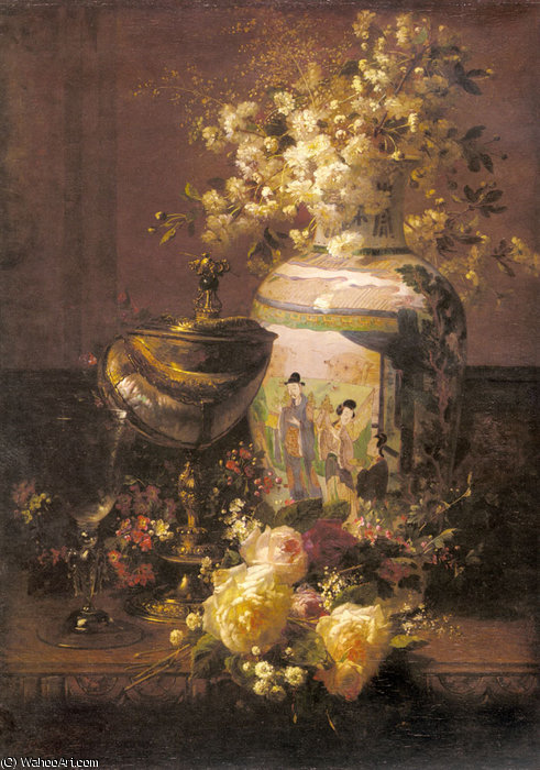 Still Life With Japanese Vase And Flowers — Jean Baptiste Robie