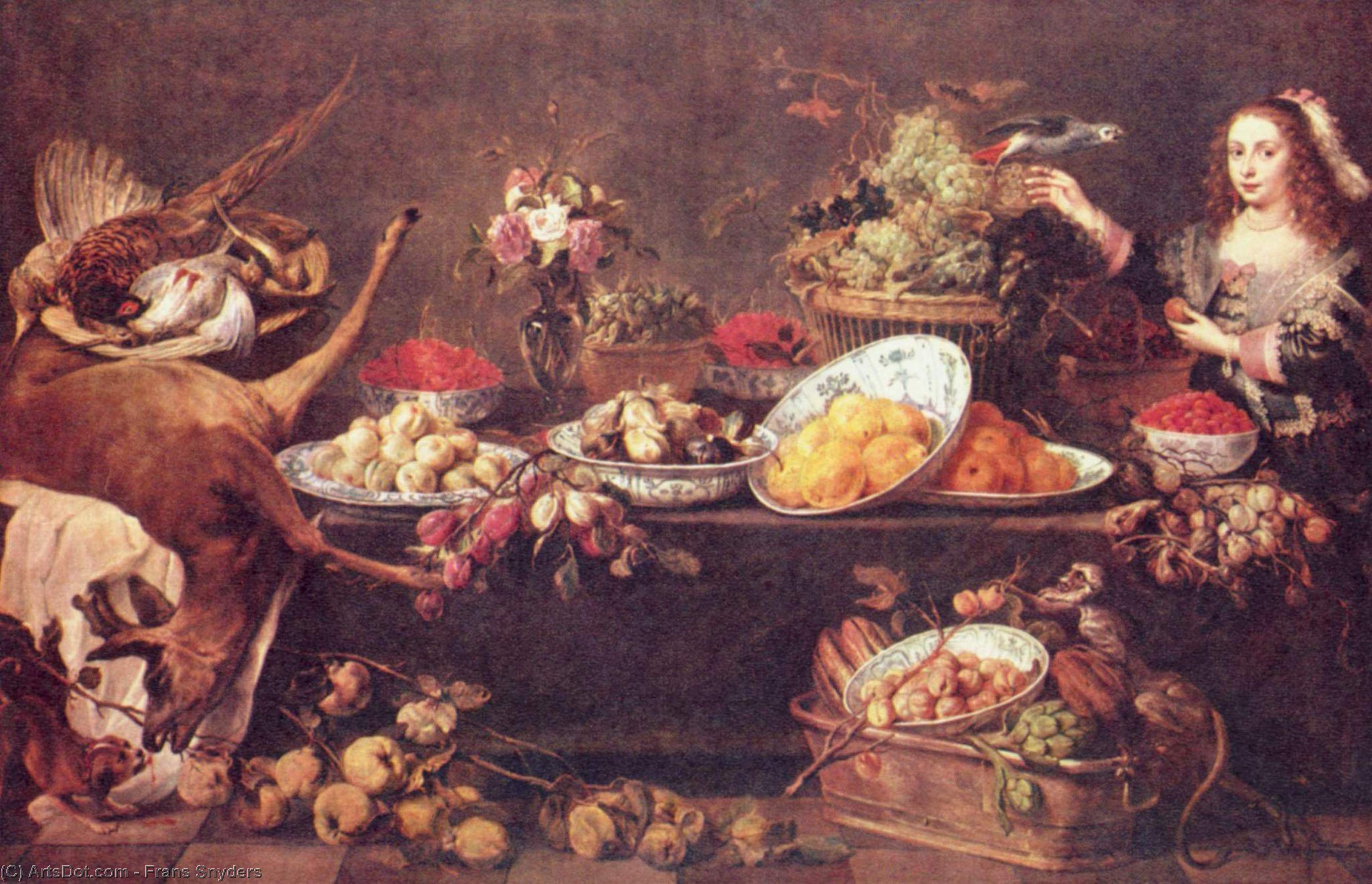 Large Still Life With A Lady And Parrot — Frans Snyders