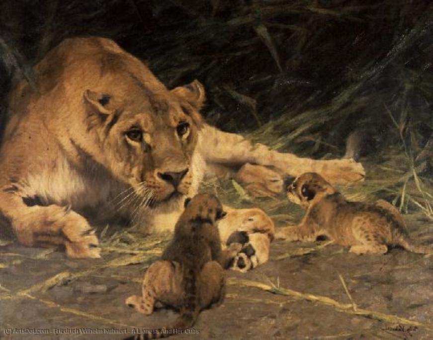 A Lioness And Her Cubs — Фридрих Вильгельм Кунерт