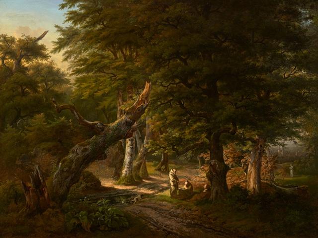 Intérieur De Forêt Avec Des Moines — Lazare Bruandet