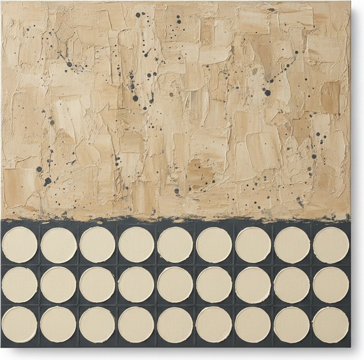 Textured Sand Layers Above A Charcoal Geometric Grid — David Moreau