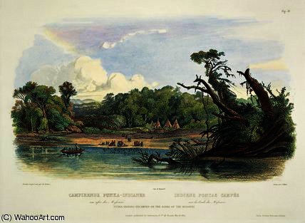 Punka Indians Encamped On The Banks — Karl Bodmer