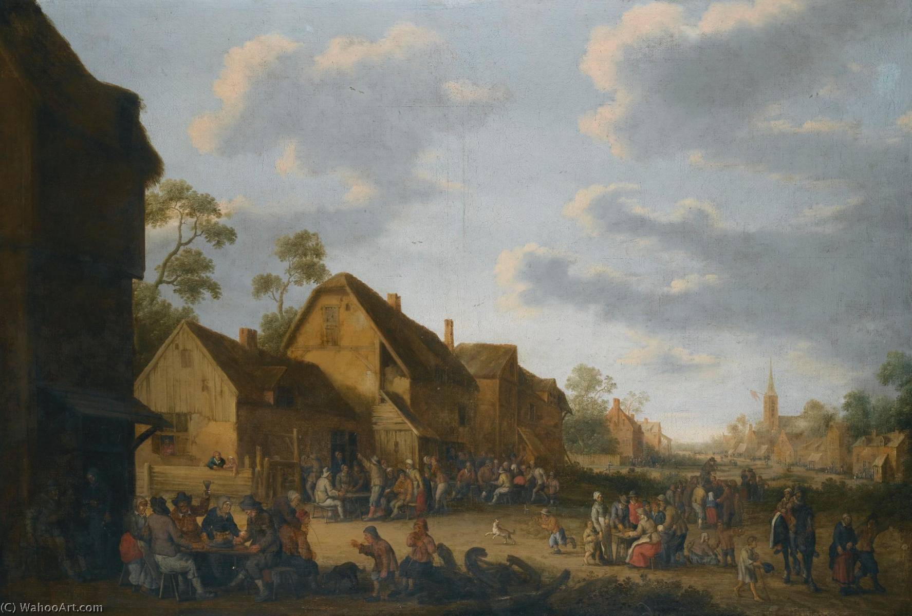 Village Street With Peasants Carousing Outside An Inn — Joost Cornelisz Droochsloot
