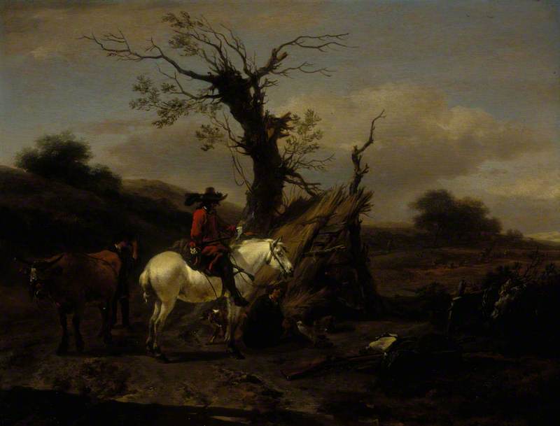 The Bird Trap Encampment With A Figure On A White Horse — Nicolaes Pietersz Berchem