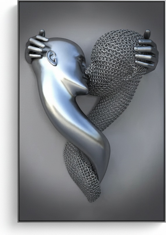 Embracing Figures Metal Wall Sculpture - Silver & Gray