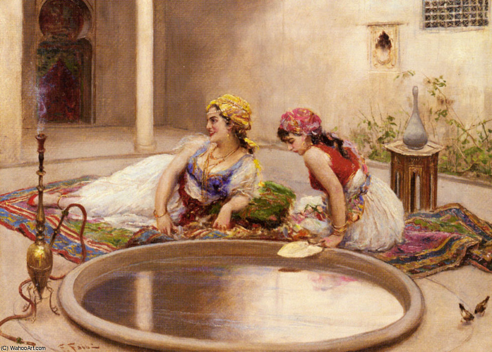 Fabio Reclining Odalisques By A Reflecting Pool — Fabbio Fabbi