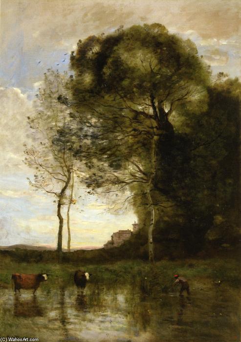 Banks Of A Pond With Two Cows, Italian Souvenir — Žan-batist Kamil Korote