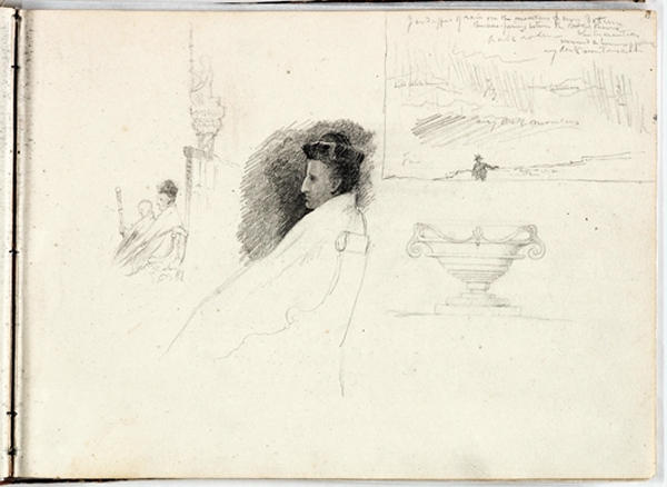Untitled Two Seated Men; Study Of An Urn; Mountains In Volterra — Thomas Cole
