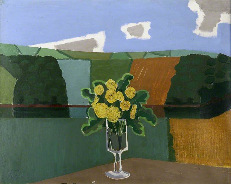 Vase Of Flowers In A Landscape — Kenneth Rowntree