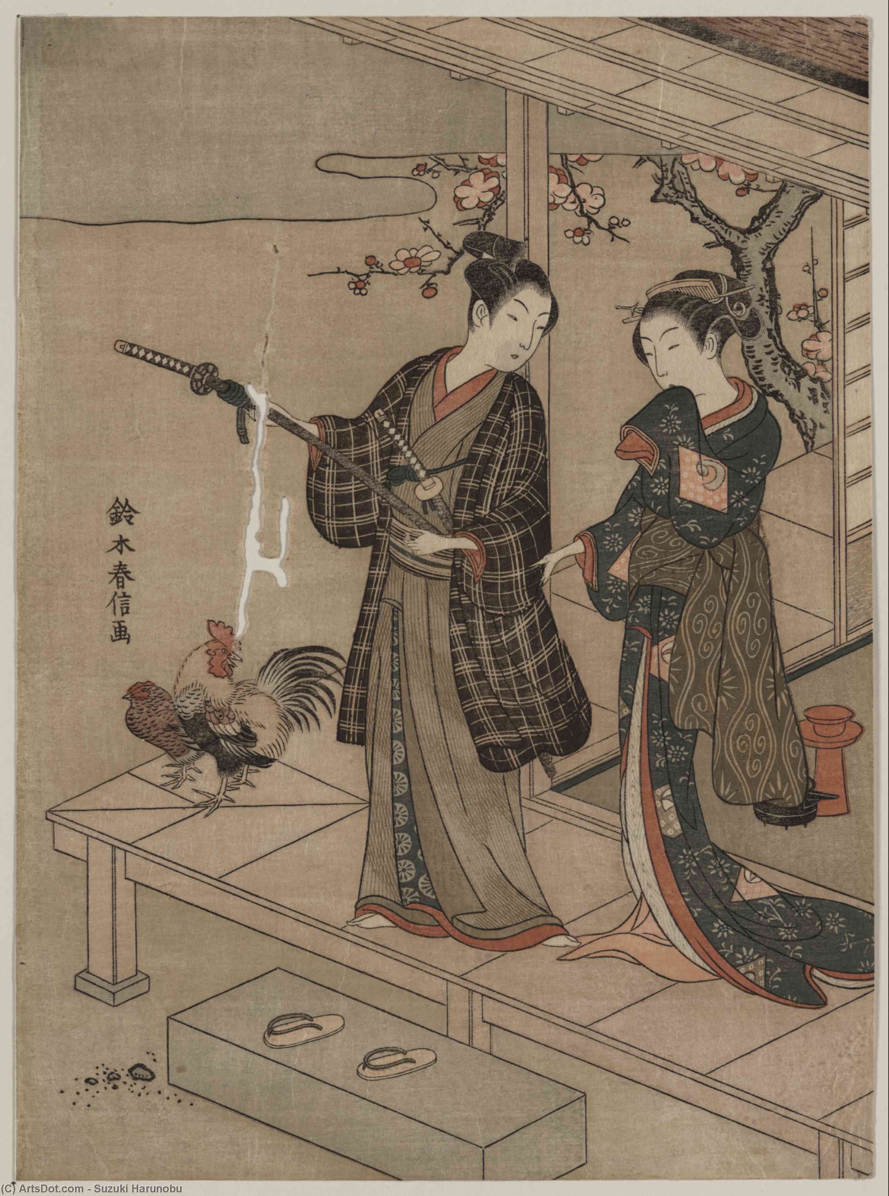 A Young Dandy And A Woman On A Veranda — Suzuki Harunobu