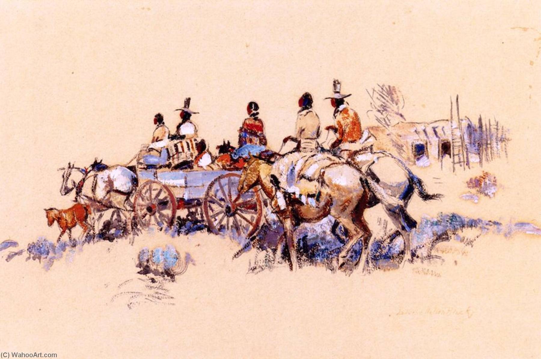 Indian Riders And Wagon — Laverne Nelson Black