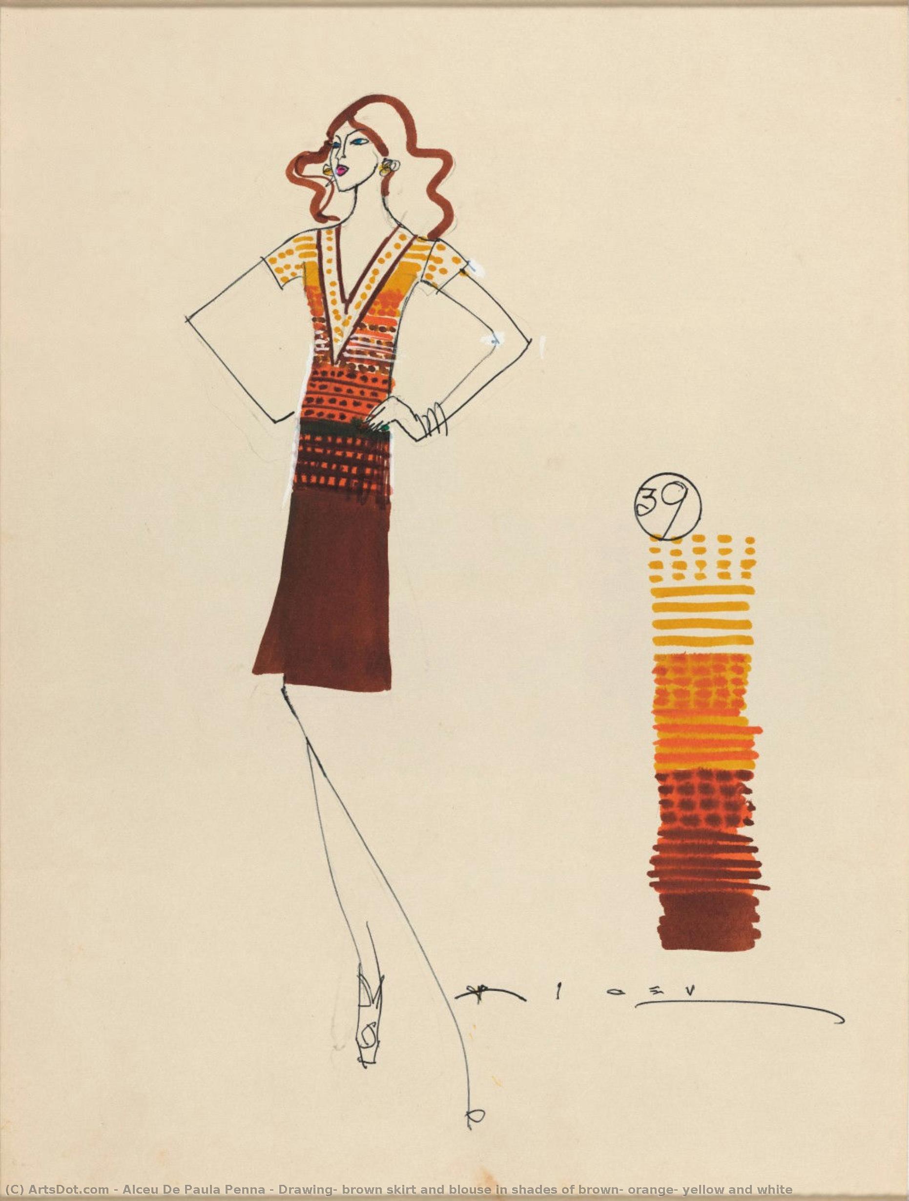 Drawing, Brown Skirt And Blouse In Shades Of Brown, Orange, Yellow And White — Alceu De Paula Penna