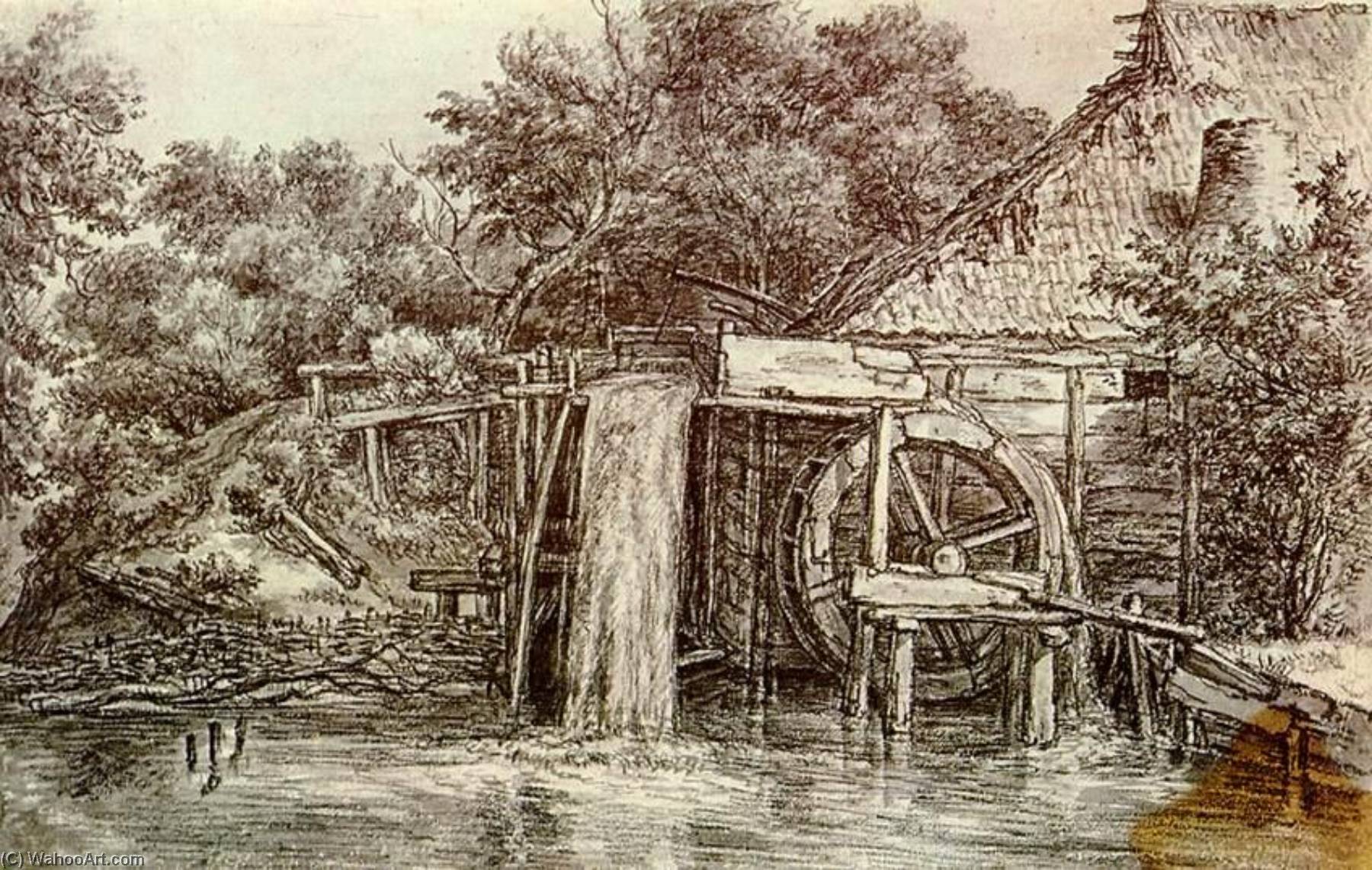 Watermill — Meyndert Hobbema
