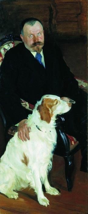 Portrait Of Dr. S. Y. Lyubimov With Dog — Boris Mikhailovich Kustodiev